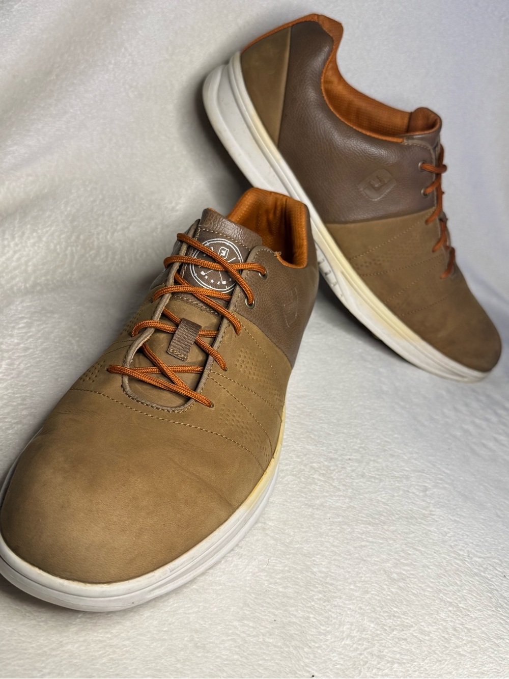 FootJoy Men's Spikeless Golf Shoes Brown Leather Orange Accents Size 13 M